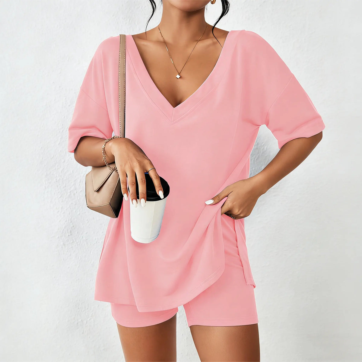 Oversized V-Neck Split Hem Lounge Set