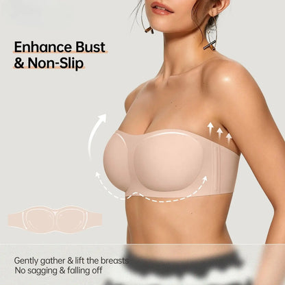 Seamless Strapless Bra Wireless Anti-Slip Push Up Jelly Bra
