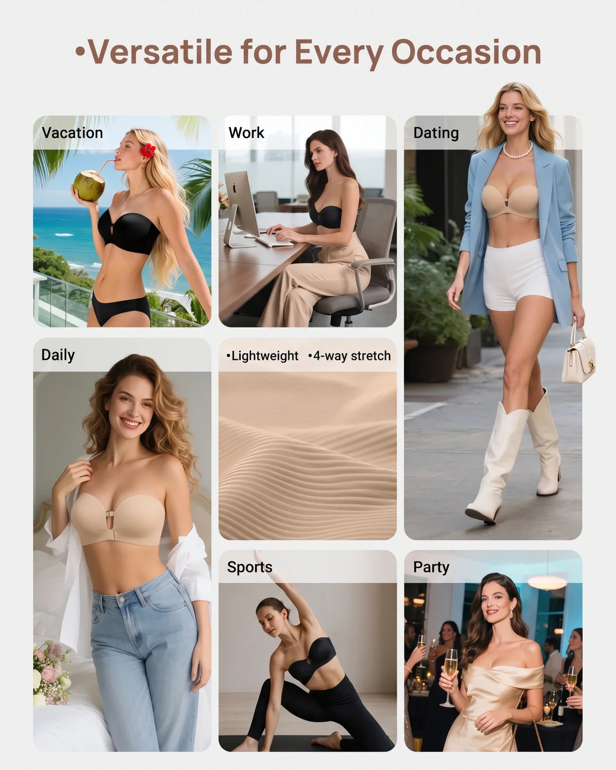 Front-Closure Wireless Padded Strapless Bra