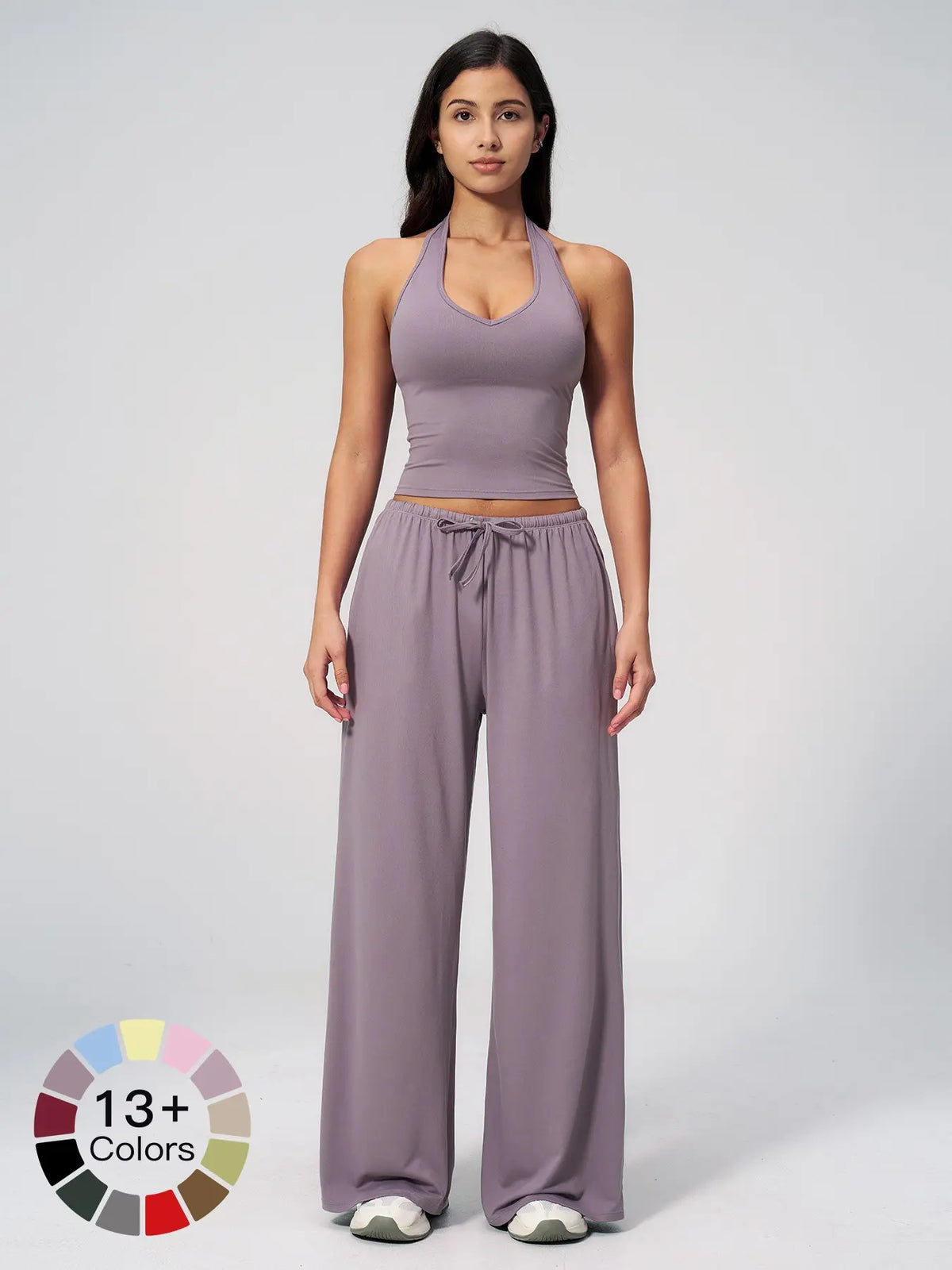 Halter Neck Top and Wide Leg Pants Two-Piece Set