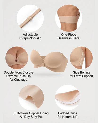 Wireless Front-Closure Molded Push up Strapless Bra