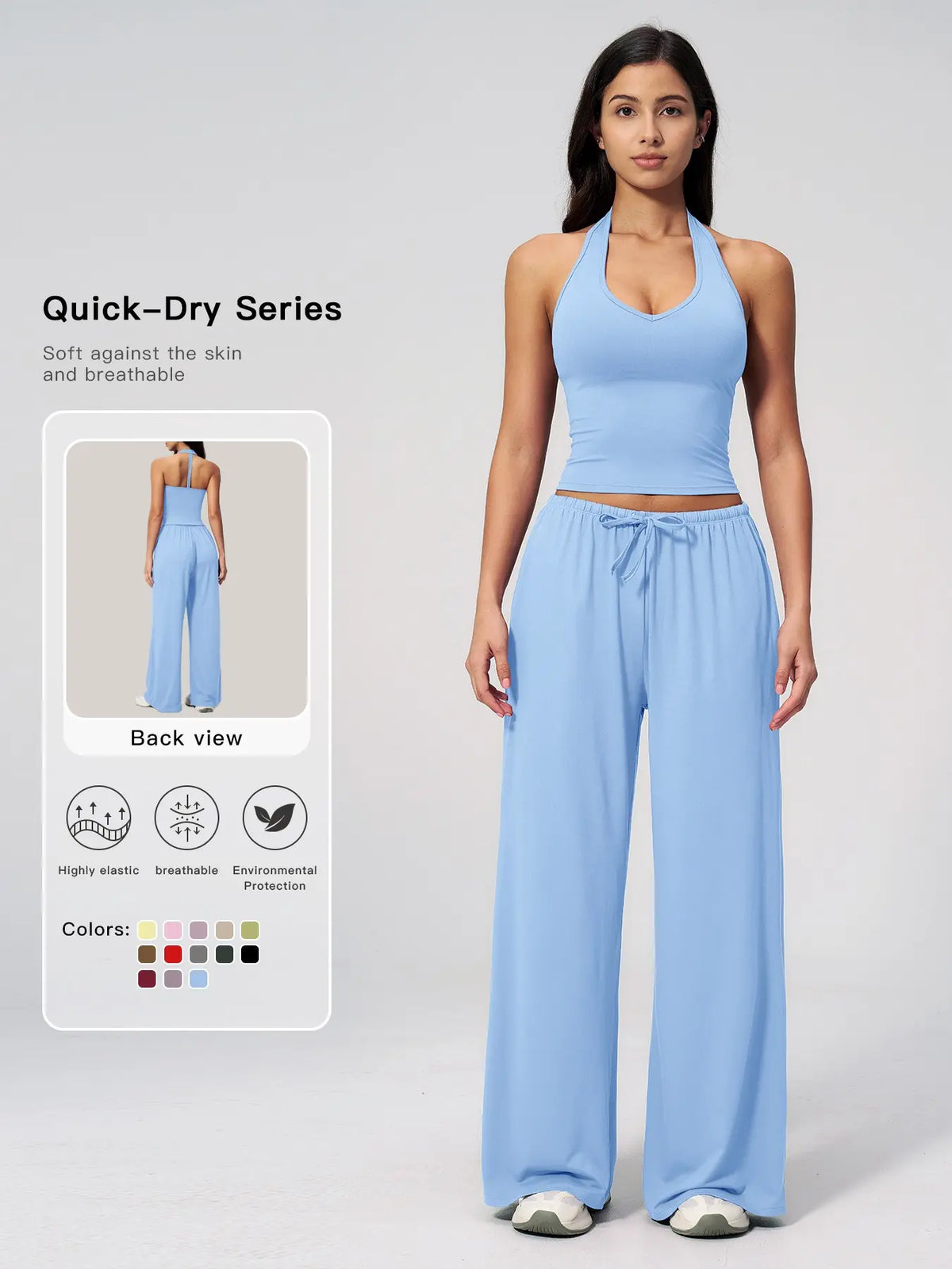 Halter Neck Top and Wide Leg Pants Two-Piece Set