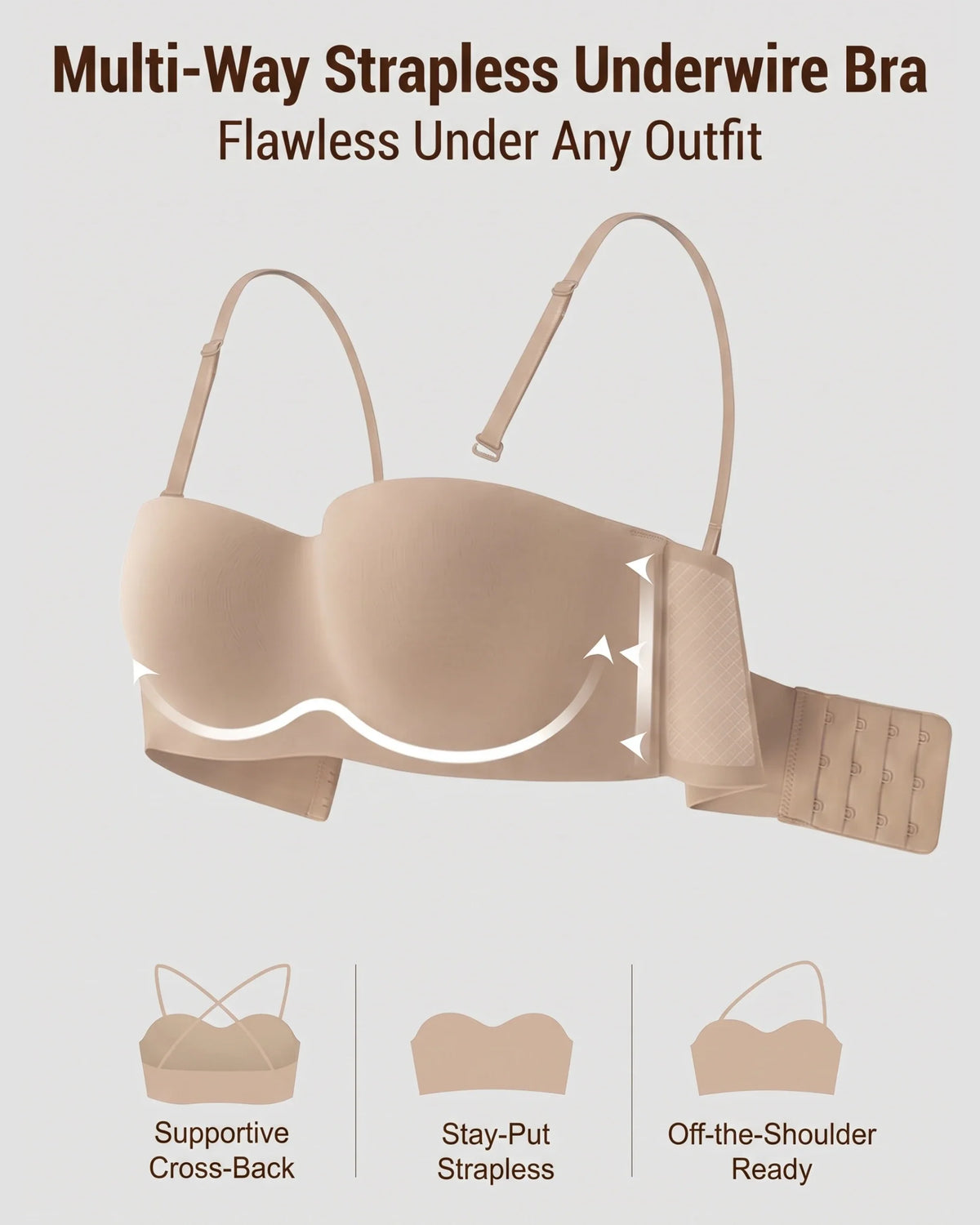 Molded Underwire Strapless Bandeau Bra