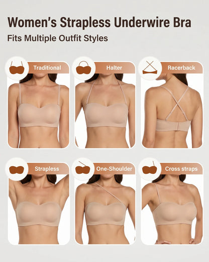 Molded Underwire Strapless Bandeau Bra