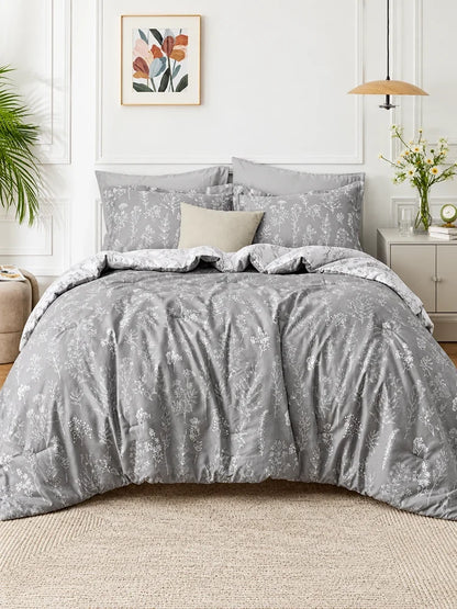 3-Piece Botanical Floral Reversible Comforter Set