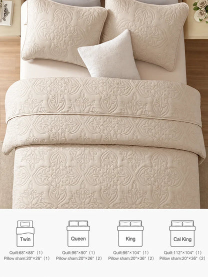 Vintage Damask Ultrasonic Quilted Bedding Set