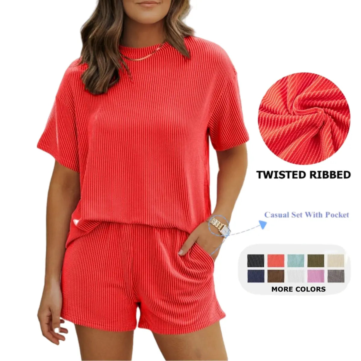 Ribbed Short Sleeve Lounge Set