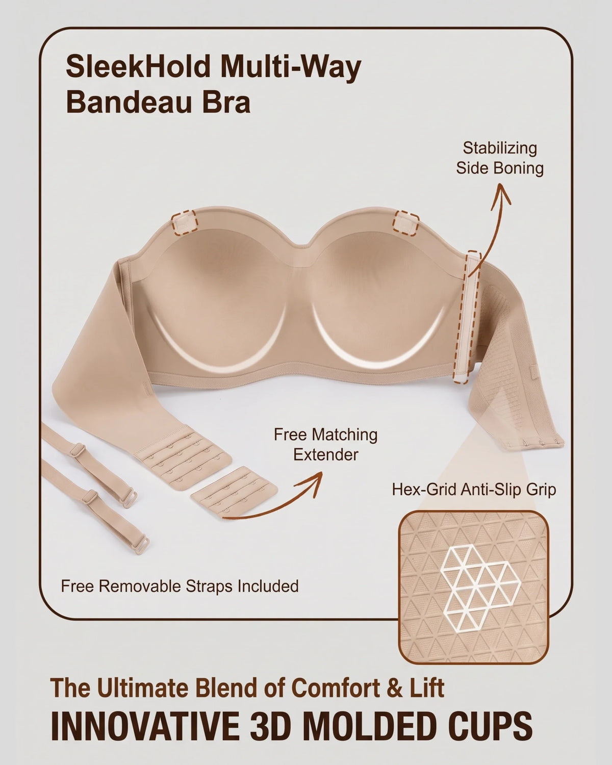 Molded Underwire Strapless Bandeau Bra