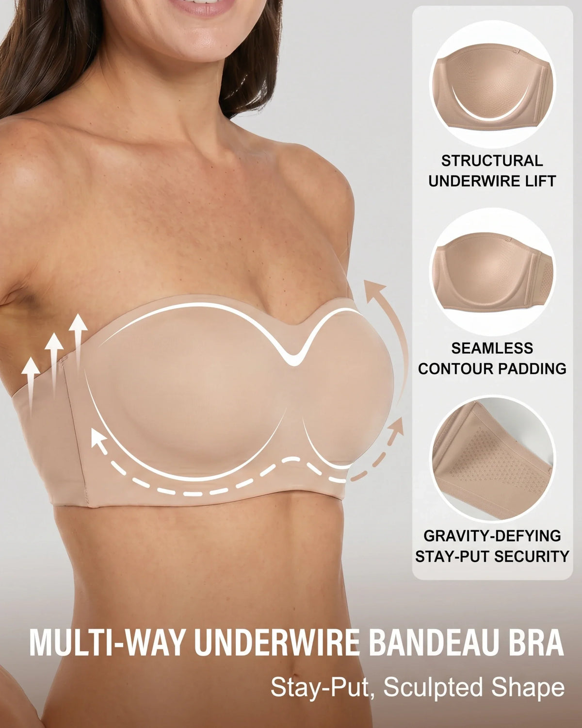 Molded Underwire Strapless Bandeau Bra