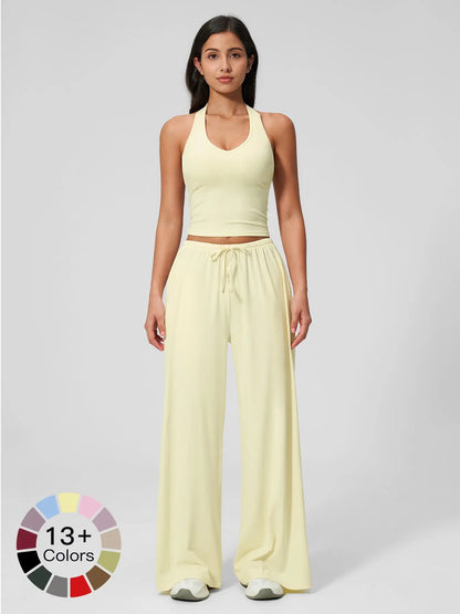 Halter Neck Top and Wide Leg Pants Two-Piece Set