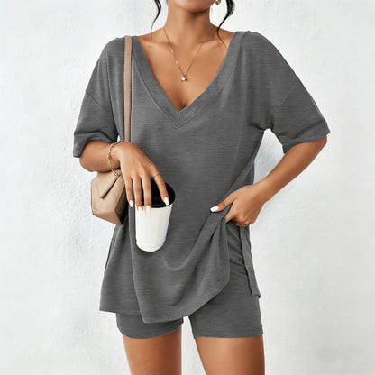 Oversized V-Neck Split Hem Lounge Set