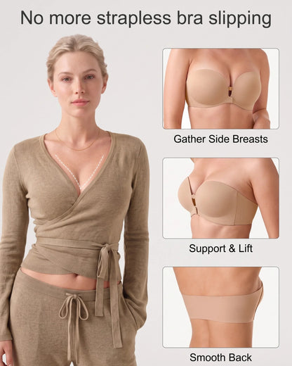 Wireless Front-Closure Molded Push up Strapless Bra