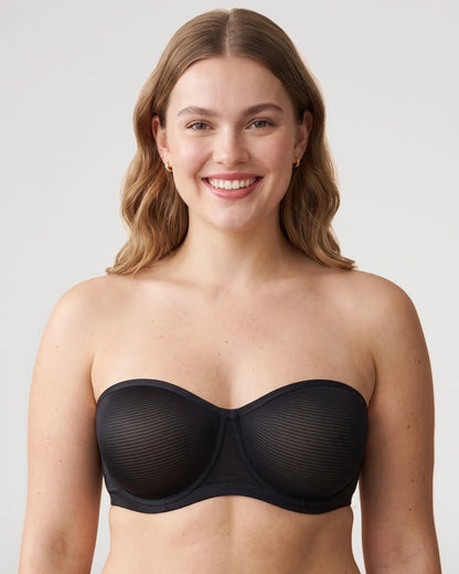 Sheer Mesh Unlined Underwire Strapless Balconette Bra