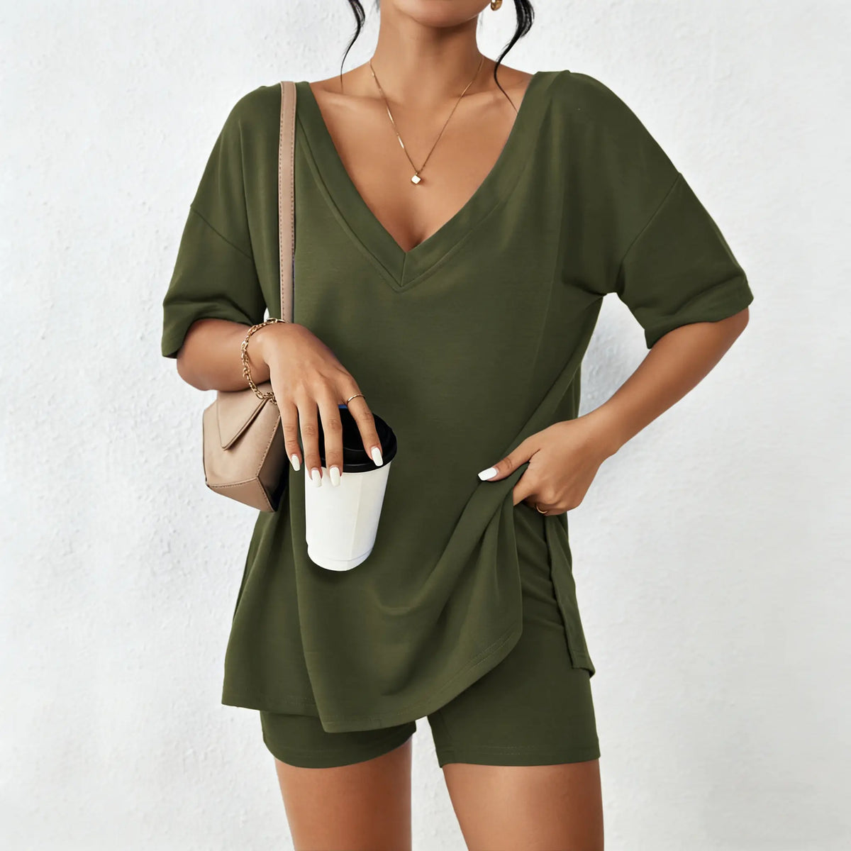 Oversized V-Neck Split Hem Lounge Set