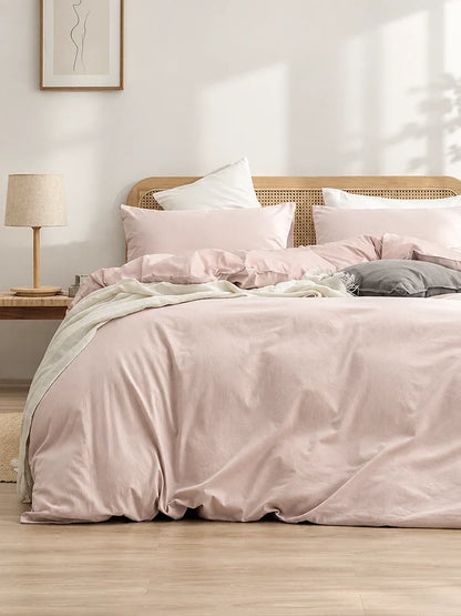 4 Piece Brushed Microfiber Bedding Set Solid Color Duvet Cover and Sheets